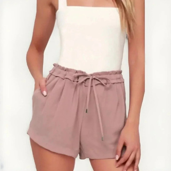 Lulus Jest Mauve Drawstring Dusty Rose Paper Bag Waist Shorts Small - Picture 1 of 6